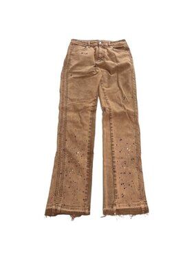 Represent Paint Splatter Raw Hem Slim Jeans Brown